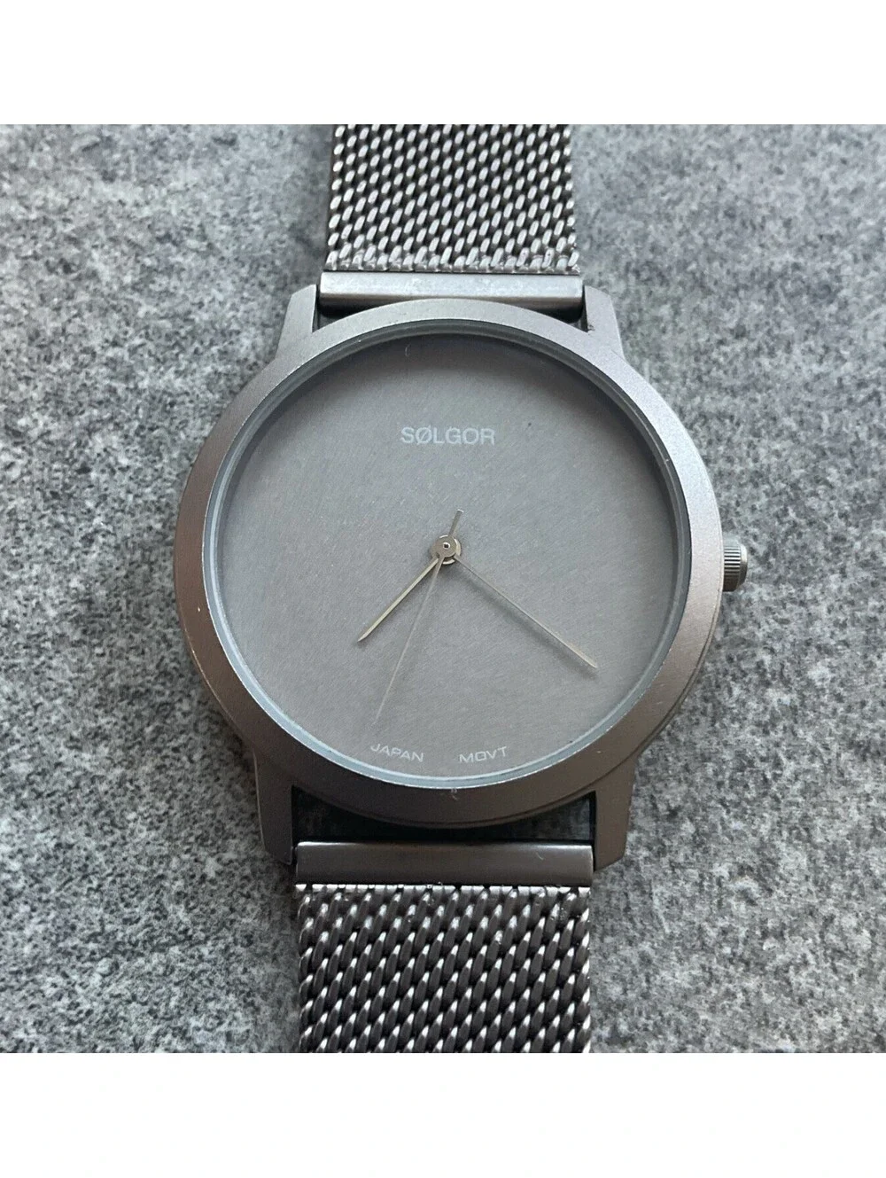 Vintage Solgor Unisex Watch 35mm Silver Tone Case And Metal Mess Band Bin T